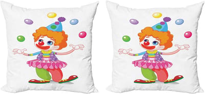 ABAKUHAUS Circus Decoratieve Kussenhoes, Set van 2, Modern Accent Dubbelzijdige Digitale Print, 40x40 cm, Wit en Multicolor