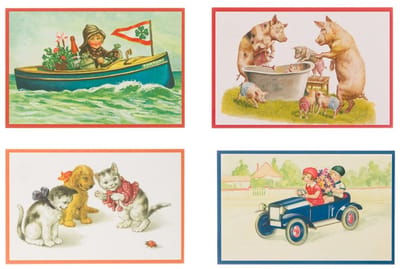 Nostalgische kaarten - 4 stuks - Franz_Josef - Klassieke Vintage afbeeldingen - nostalgische ansichtkaarten - prentbriefkaart - dieren - kinderen - Feestelijk - verjaardag -Oude Brocante briefkaarten