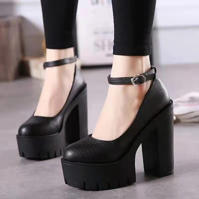 Enkelbandje Platform Blokhakken Pumps Dames Ronde Neus Hoge Hakken Feestschoenen Vrouw Grote Maat 43 Zwart Wit Pumps 41 zwart