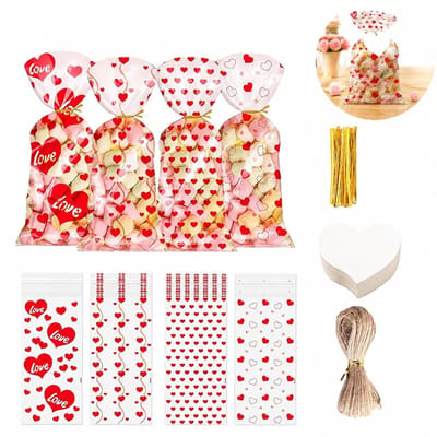 Dailygoods- Cadeautasjes 100 Stuks - Herbruikbaar - Hartvormige Labels - Ideaal voor Chocolade/Snoep - 13x27 cm - Romantisch Ontwerp - Geschenktasjes