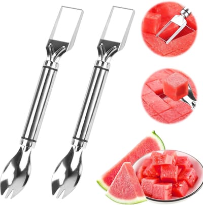 Dailygoody - Watermeloensnijder - Fruitsnijder - 2-in-1 design voor eenvoudig snijden - Roestvrij staal - Watermeloenvork en schaaf - Geschikt voor fr