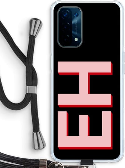 Gepersonaliseerd - Case Company® - Hoesje met koord geschikt voor Oppo A74 5G hoesje met Koord - Monogram - Telefoonhoesje met Zwart Koord - Bescherming aan alle Kanten en Over de Schermrand