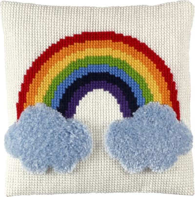 Pako borduurpakket kruissteek / knoop kussen - Regenboog - geprint stramien - 012.004 - DIY kit