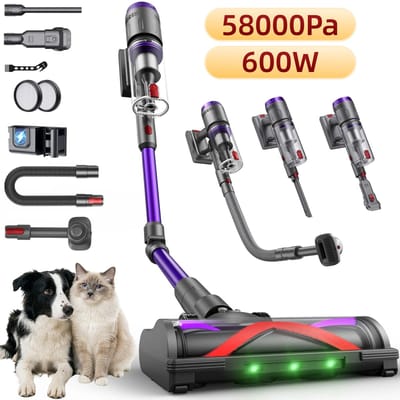 Draadloze Stofzuiger Met Flexibele Slang Van 1 M, Zuigkracht Van 58 Kpa En Gebruiksduur Van 75 Minuten, 2-In-1 Dierenborstel, Led-Touchdisplay, Draadloze Handstofzuiger Voor Dierenharen, Draadloze Steelstofzuiger Voor Thuis En In De Auto