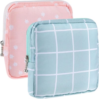 Maandverband Opbergtas - Periode Houder - Privacy Beschermen - Waterdicht Katoen - 2 Stuks - Blauw Roze