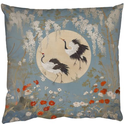 Sierkussens - Kussentjes Woonkamer - 50x50 cm - Kraanvogels - Maan - Bloemen - Blauw