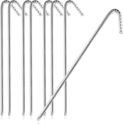 COM-FOUR® 8 x XL ground anchors made of solid steel, J-shape 42 cm, diameter 1 cm, galvanised ground anchors for tents, pavilions, bouncy castles, trampolines, stable and rustproof