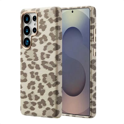 Selencia Hoesje - Geschikt voor Samsung Galaxy S25 Ultra - Sabi Backcover panterprint met Magnetische Ring - Soft Ivory