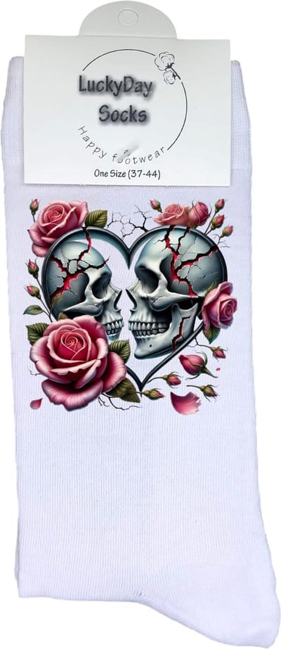 Hart - Valentijn sokken - Valentijns Cadeau - Grappige sokken - Leuke sokken - Hem Haar sokken - Vrolijke sokken - Rozen - Vaderdag - Schedels - Moederdag - Verjaardag cadeau - Kerst cadeau - Leuk Cadeau - Speciaal cadeau - Sokken maken Happy - 37-44