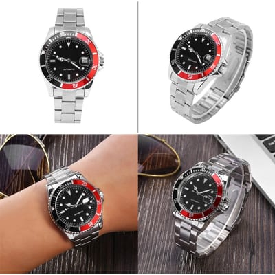 Montre mécanique automatique pour homme Winner, bracelet en acier inoxydable, rouge et noir black