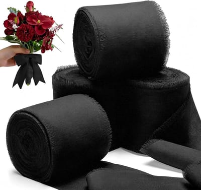Chiffonlinten 4-delige set - 5 m x 3,5 cm zwart - gerafelde randen - perfect voor cadeauverpakking - ShopVlot