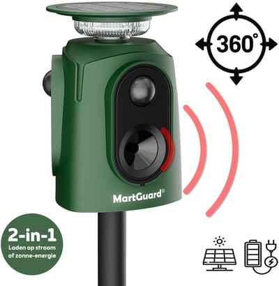 MartGuard® Dierenverjager Outdoor - Kattenverjager - Marterverjager - Op Zonne-Energie – Waterdicht IP44 - 360° graden