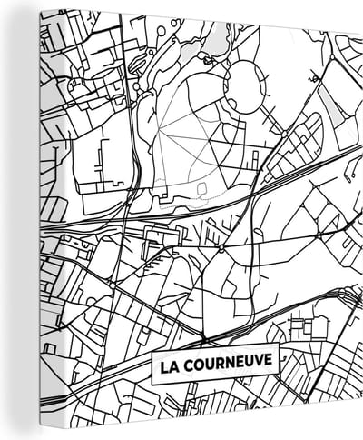 Canvas Schilderij La Courneuve - Frankrijk - Kaart - Plattegrond - Stadskaart - Zwart wit - 20x20 cm - Wanddecoratie
