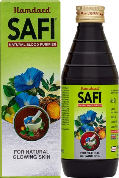 Natural Blood Purifier SAFI Hamdard - For Natural Glowing Skin - Sana, Revand Chini, Neem, Chiraita, Tulsi 100ml