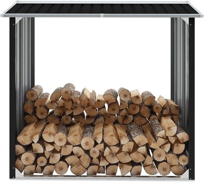 Brandhout Opslag - Houtrek Schuur - Haardhout Drogen - Schuin Dak - 172 x 91 x 154 cm - Antraciet