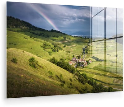 ® Glasschilderij 180x120 cm - Schilderij acrylglas - Regenboog boven het Zwarte Woud in het zuidwesten van Duitsland - Foto op glas - Muurdecoratie woonkamer - Wanddecoratie slaapkamer - Schilderijen