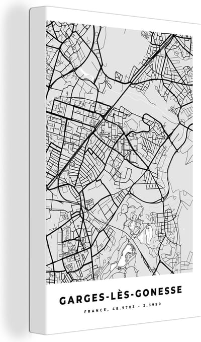 Canvas Schilderij Garges-Lès-Gonesse - Plattegrond - Frankrijk - Kaart - Stadskaart - 20x30 cm - Wanddecoratie