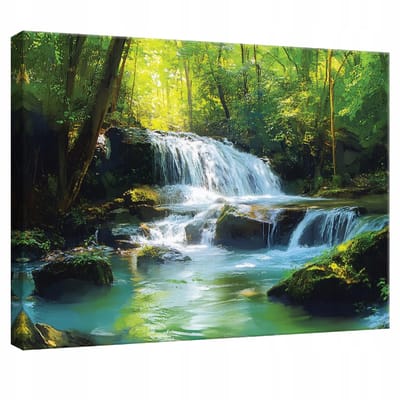 WALLARENA - Canvas schilderij - 100x70 cm - waterval natuur voor slaapkamer, woonkamer, keuken