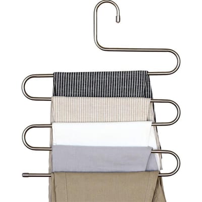 1 pièce Support de rangement Porte-pantalons en acier inoxydable Multicouche Antidérapant en forme de S Rangement de garde-robe Porte-pantalons white