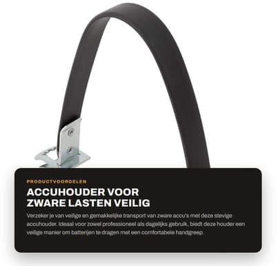 Dailygoods - Accuhouder voor Zware Lasten - Veilig en Duurzaam - Zwart Metaal - Geschikt voor Meeste Accu's - Handgreep voor Gemakkelijk Draagcomfort