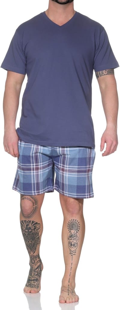 Normann herenpyjamashort met korte mouwen in geruite look - ook in grote maten