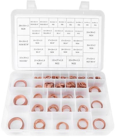Dailygoods - Platte ring - Koperen afdichtringen - Sterk en duurzaam - 30 maten - Assortiment set met plastic doos - Geschikt voor diverse toepassinge...