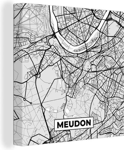 Canvas Schilderij Meudon - Plattegrond - Frankrijk - Kaart - Stadskaart - 20x20 cm - Wanddecoratie