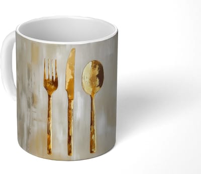 Mok - Koffiemok - Verf - Goud - Bestek - Mokken - 350 ML - Beker - Koffiemokken - Theemok
