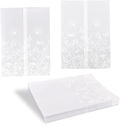 50st Voorgevouwen Vellum Hoezen voor 12,7x17,78cm Uitnodigingen, Wilde Bloemen Vellum Papier Hoezen & Wikkels Trouwuitnodiging Accessoires voor Bruidsdouche Baby Douche Verjaardagskaarten