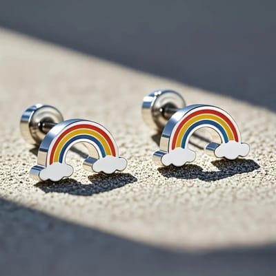 Schattige regenboogwolk oorbellen van roestvrij staal