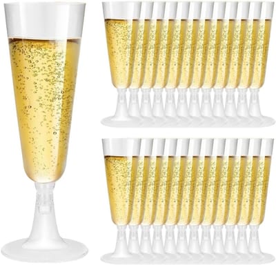 Set van 25 Doorzichtige Plastic Champagneglazen van 150 ml voor Feesten, Bruiloften en Verjaardagen, Ideaal voor Picnics en Recepties