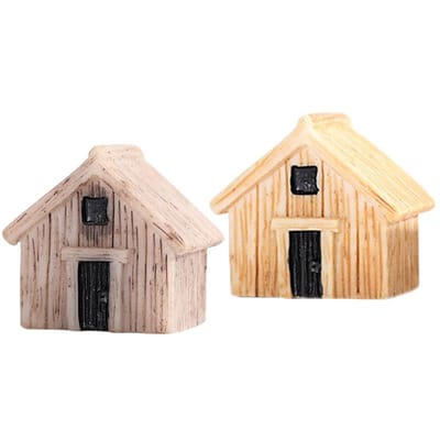 1 STuks Houten Huis Miniatuur Beeldjes Decoratief Feeëntuin Dier Beeldje Huis Bureau Cadeau Mos Ornamenten Hars Ambacht 3x2.7cm beige