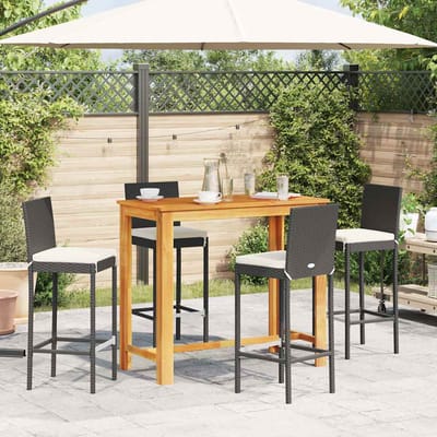 vidaXL - 5-delige - Tuinbarset - massief - acaciahout - en - poly - rattan - zwart