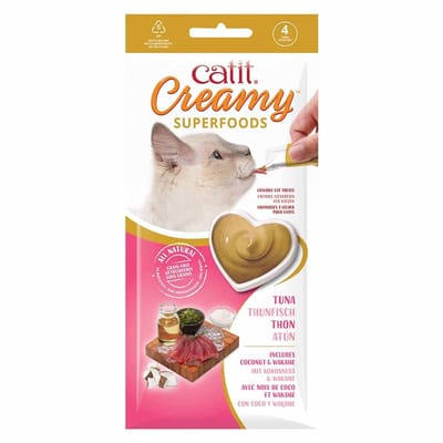 Cat It CA Creamy Superfood Traktaties - likbare kattensnacks met kip, lam, zalm of tonijn verrijkt met superfoods Tonijn 4x10 Gram