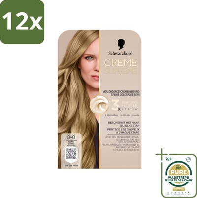 Schwarzkopf - Haarkleuring - Creme Supreme 8-0 - Natuurlijk Blond - 245g - Voordeelverpakking - 12 stuks - Grijsdekking - Haarkleur