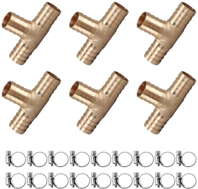 Dailygoods- Slangverbinder 12 mm - T-stuk 3-weg - Slangschroefverbinding - Slangconnectorset - 6 Stuks - Hoogwaardig Messing - Slangconnector