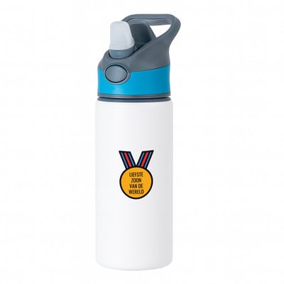 Hacebo® - liefste zoon van de wereld waterfles met rietje blauw - Zoon - de liefste zoon - verjaardagscadeau - verjaardag - cadeau - cadeautje voor zoon - zoon artikelen - kado - geschenk - gift - water fles - 650ML