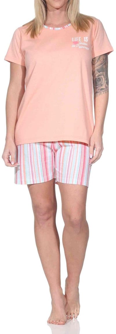 Normann dames pyjama shorty met korte mouwen en gestreepte pyjamabroek