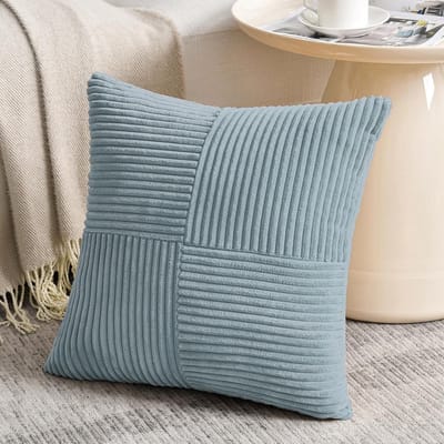 Famanu - Corduroy kussenhoezen 35x35 cm lichtblauw, modern zacht met kruispatroon, verborgen rits, sierkussens voor bank