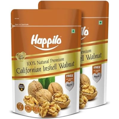 Noix séchées naturelles en coque Happilo 200 g (Un paquet de 2) | Akrot Giri de qualité | Riche en protéines et en fer | Noix faibles en calories beige