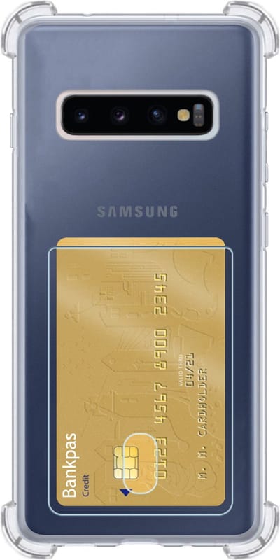 Hoes - Geschikt voor Samsung Galaxy S10 - Met Pashouder en Kaarthouder - Telefoon Hoesje Shockproof - Siliconen Case - Back Cover - Shock Proof - Pasjes Houder - Transparant