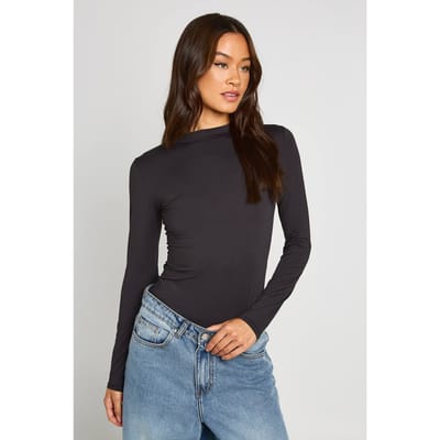 boohoo Dames Tall Second Skin Body Met Ronde Hals En Lange Mouwen | Black | Maat: 10