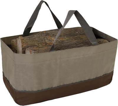 Brandhout Tas - Houthouder Opbergzak - Haardhout Vervoeren - Hoge Capaciteit - 61x28x30cm - Khaki Koffie