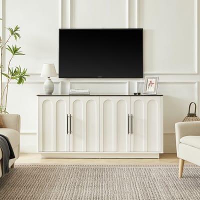 Dressoir 160 cm - Opbergkast met 4 Deuren en Soft-Close - Kantelbeveiliging - Hout - Wit/Zwart