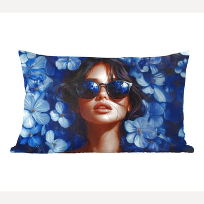 Sierkussens - Kussentjes Woonkamer - 60x40 cm - Vrouw - Blauw - Bloemen - Vlinders - Natuur
