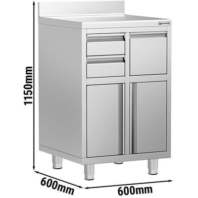 GGM Gastro Arbeitsschrank - für Kaffeemaschine - 600x600mm - mit 2 Schubladen, 2 Türen, 1 Abklopfschublade & Aufkantung