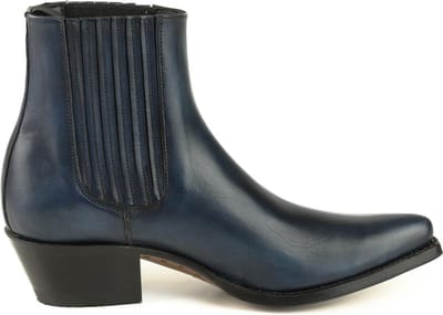Mayura Boots 2496 Marine Blauw/ Spitse Western Enkellaars Dames Schuine Hak Elastiek Sluiting Glad Leer Maat EU 37
