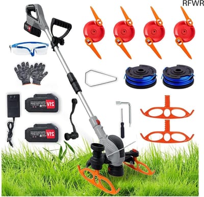 RFWR® Draadloze Accu Grastrimmer met Wielen en 2 Accu's voor Tuin en Gazon
