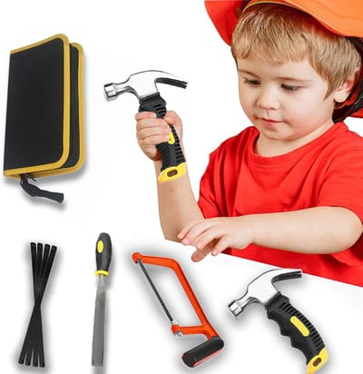 Kinder Gereedschap Set - Echt Handgereedschap - Doe-het-zelf Projecten - Veilig voor Kinderhanden - 32x17x5 cm