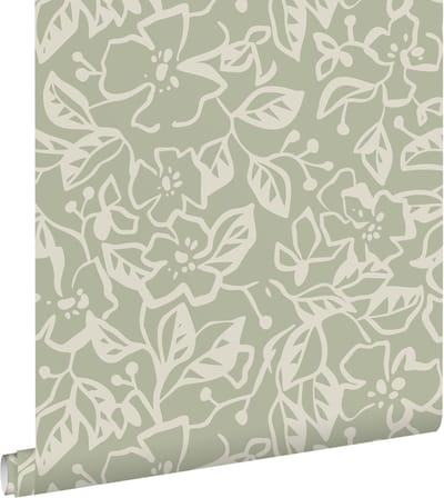 ESTAhome behang bladeren en bloemen mintgroen - 50 x 900 cm - 131372